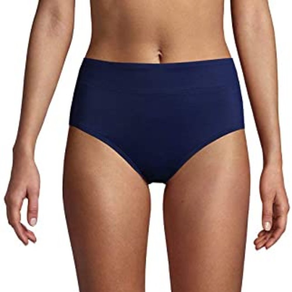 NWOT Lands' End Women's High Waisted Bikini Bottoms Navy Swimwear 4T $50 4C38